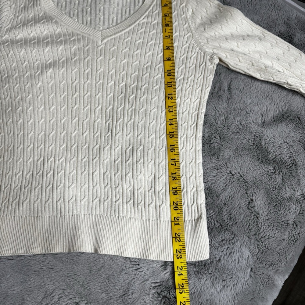 Talbots Petite Size Large 100%‎ Pima Cotton Sweater Ivory V-Neck Lightweight - Picture 11 of 16